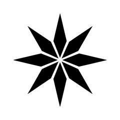 Obraz premium Solid Black Eight-Pointed Compass Star Icon: Minimalist Vector Graphic with Radial Symmetry on Pure White Background