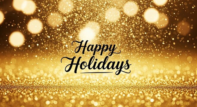 Sparkling Golden Happy Holidays Background With Bokeh Lights - Powered by Adobe