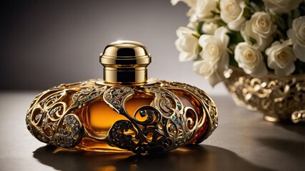 Fashionable perfume layout for luxury beauty brand concept.