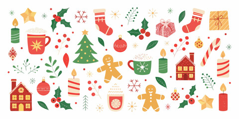 Whimsical christmas pattern with gingerbread men ornaments and festive decorations