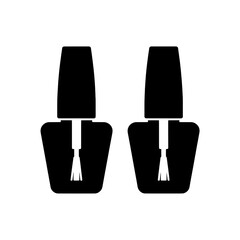 Fototapeta premium Two Identical Solid Black Flat Nail Polish Bottle Icons with Applicator Brushes, Horizontally Arranged on White Background