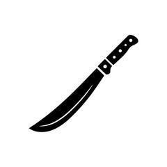 Solid Black Machete Icon with White Handle Rivets and Blade Highlight on White Background