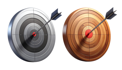 3. Precision Goal Concept with Bullseye and Arrows, isolated on transparent background