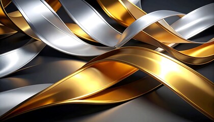Swirling gold and silver ribbons over a dark firefly inspired background