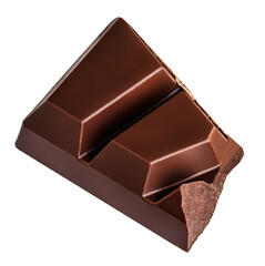 Milk chocolate bar pieces isolated on white background. Flying  Chocolate chunks Top view. Flat lay 