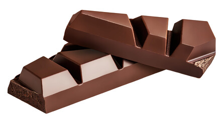 Milk chocolate bar pieces isolated on white background. High-Quality Flying  Chocolate chunks Top view. Flat lay 