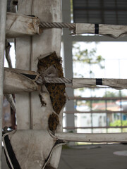 Old dilapidated boxing ring in the sports stadium gymnasium