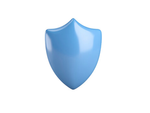 Blue shield icon glossy surface 3D rendering isolated on transparency background symbolizing security protection safety and defense with modern and minimalistic style