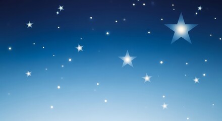 Naklejka premium Twinkling Starry Night Sky with Blue Gradient Background and Glowing Celestial Elements
