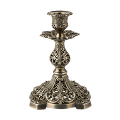 Ornate Silver Candlestick Holder isolated on a transparent background