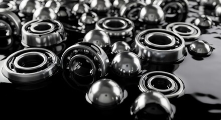 Intricate Metalwork Gleaming Ball Bearings in a Monochromatic Display