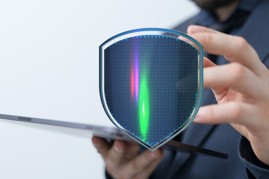 Concept of cybersecurity and data protection. Secure network, digital shield protecting data. Security and privacy of information, sa