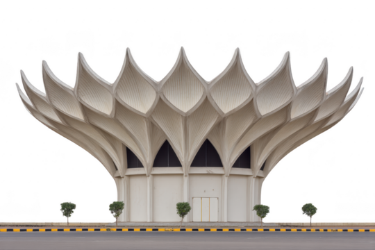 Lotus shaped building modern architecture white exterior symmetrical design unique structure urban setting creative inspiration minimalistic contemporary artistic peaceful