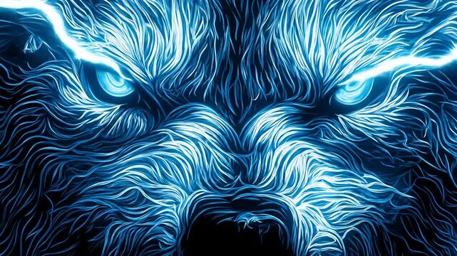 Stylized digital artwork of a powerful wolf with electric energy