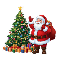 santa claus with christmas tree