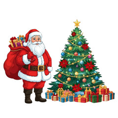 santa claus with christmas tree