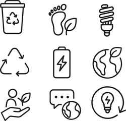 Sustainability, Ecology, and Net Zero Line Icons Set