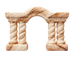 Ancient stone arch with four twisted columns, marble texture, classical architecture, isolated on transparency background, evokes historical elegance and timeless beauty
