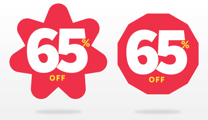 65% off, sticker, sale, value, balloon, price, liquidation, percent, offer, purchase, red, retail, shop, percent, promo, discount, payment. Icon, set, vector, market
