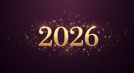 Golden 2026 numbers with sparkling confetti on dark background