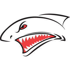 Aggressive Shark Head Illustration With Red Eyes White Body And Sharp Teeth On A Transparent Background Symbolizing Danger And Power