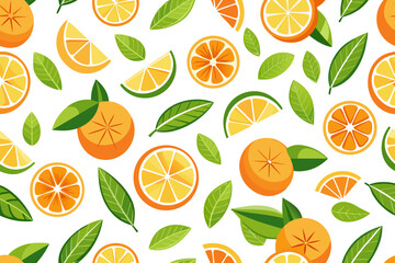 Seamless Lemon Pattern with Blue Ribbon and Leaves – Citrus Fruit Decorative Design