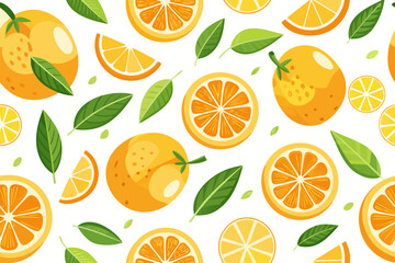 Seamless Lemon Pattern with Blue Ribbon and Leaves – Citrus Fruit Decorative Design