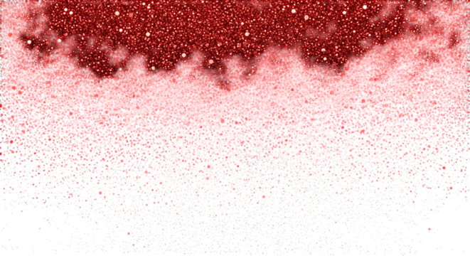 Vibrant red glitter and shimmering particles forming an abstract, dynamic textured gradient effect against a mysterious backdrop