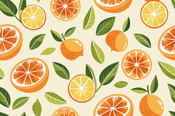 Seamless Lemon Pattern with Blue Ribbon and Leaves – Citrus Fruit Decorative Design