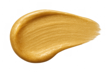 Golden shimmering paint smear or cosmetic swatch with glittering texture on transparent background