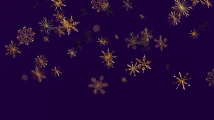 Abstract gold snowflakes against a dark violet backdrop. Perfect for seasonal designs, Christmas promotions, and winter holiday celebrations. Id