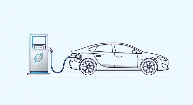 electric car charging at station, line art clip art preview