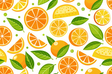 Seamless Lemon Pattern with Blue Ribbon and Leaves – Citrus Fruit Decorative Design