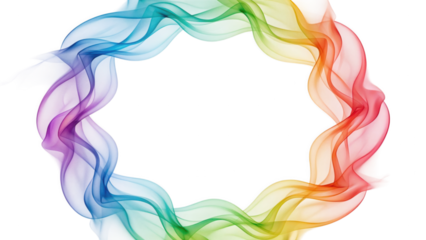 Colorful smoke wave abstract frame design with rainbow gradient isolated on white background