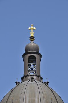 Dome with carillon of the Protestant Christuskirche in Mainz, Rhineland-Palatinate, Germany