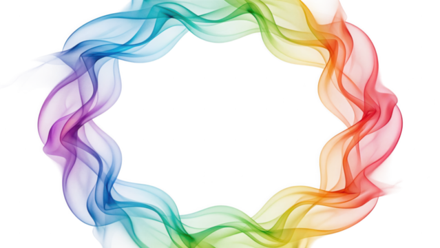 Colorful smoke wave abstract frame design with rainbow gradient isolated on white background