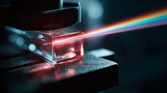Prismatic light dispersion through quartz cuvette containing DNA solution faceless optical physics defocused spectrophotometer background light matter interaction nucleic acid