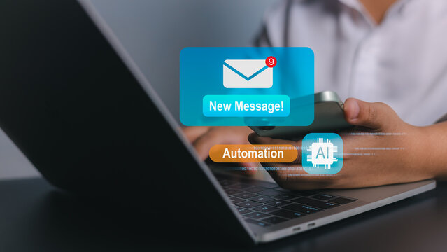 AI Automation and Digital Communication Concept with New Message Notification