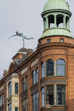 Former Varehuset department stores' Trade fairs with Hermes statue by Julius Schultz, Copenhagen, Denmark