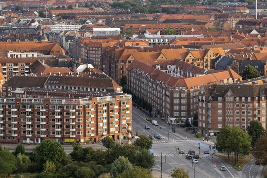 View from Vor Frelsers Kirke to Torvegade and the Amagerbro Vest neighbourhood, Copenhagen, Denmark