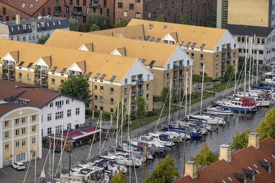 View from the Vor Frelsers Kirke to the Christianshavn Canal, Christianshavn district, Copenhagen, Denmark