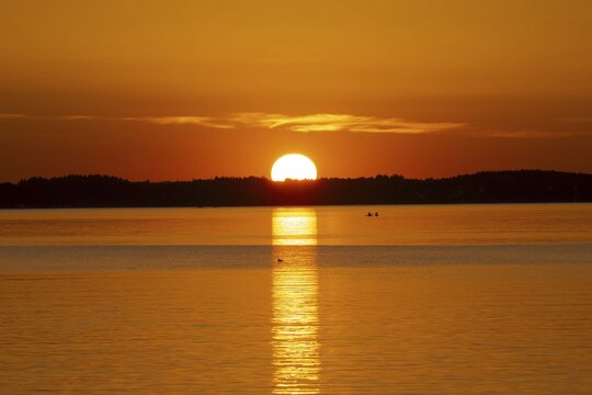 Sunset, near Chieming, Chiemsee, Chiemgau, Bavaria, Germany