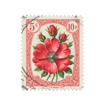 Red Wild Rose Stamp isolated on a transparent background