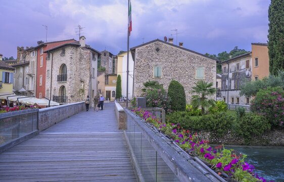 Bridge over the Mincio River, Borghetto, Valeggio sul Mincio, Province of Verona, Italy