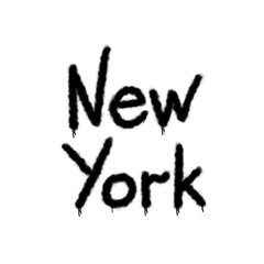 The word New York graffiti is sprayed in black on white. Spray painted with grunge textured letters, splash effects and dripping drops on isolated background, rebellious art design. Typography Ar