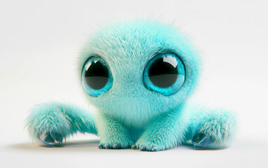Fuzzy alien pet creature with oversized eyes representing adorable extraterrestrial life and imaginative cosmic character design isolated on transparent background PNG