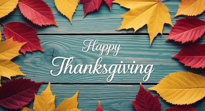 Happy thanksgiving greeting surrounded by colorful autumn leaves