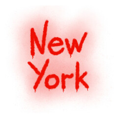 The word New York graffiti is sprayed in red on white. Spray painted with grunge textured letters, splash effects and dripping drops on isolated background, rebellious art design. Typography Art Print