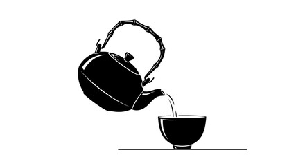 Elegant teapot pouring steaming liquid into a small cup, creating a serene moment.