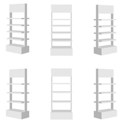 promotional display shelf stand set, no side cover vector illustration isolated on white background. © Zhee-Graphic